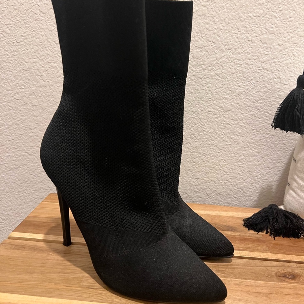 Steve Madden Black Heeled Sock Boots